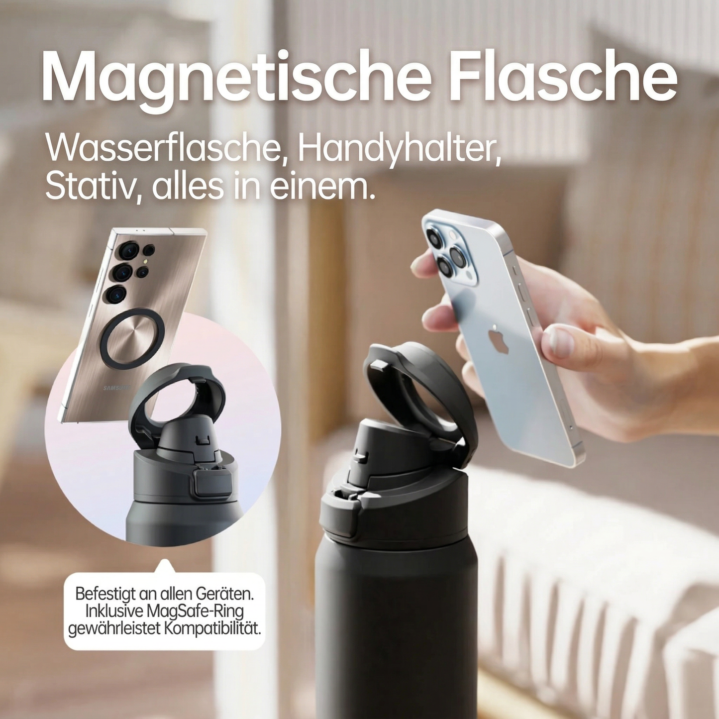 MagBottle - Gym, Küche, Büro - dein Handy immer perfekt im Blick